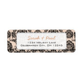 シルバーピーニーブラックダマスク差出人住所ラベル ラベル (正面)