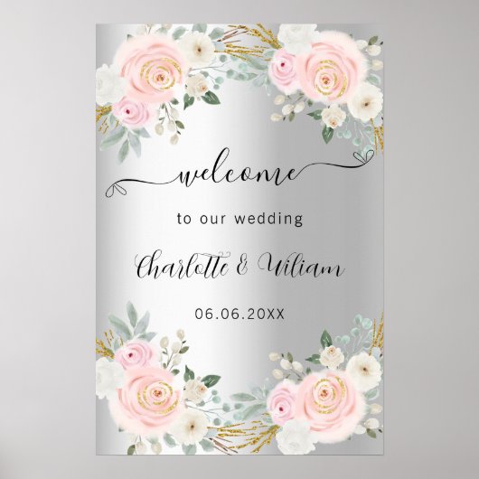シルバーピ結婚ックフラワースクリプトウェルカム ポスター (正面)