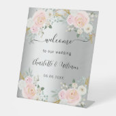 シルバーピ結婚ックフラワースクリプトウェルカム 台座サイン (正面)