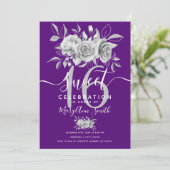 シルバーファブフローラグリッター16th誕生日パープル 招待状 (スタンド正面)