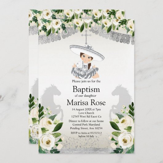 シルバーフィエスタガールバプテスマ《キリスト教》洗礼式や命名式 招待状 (正面/裏面)