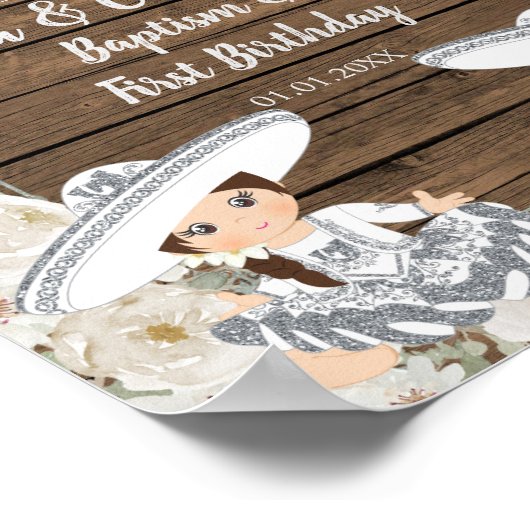 シルバーフィエスタツインガールバプテスマ&誕生日 ポスター (角)