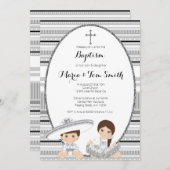 シルバーフィエスタボーイアンドガールバプティズム《キリスト教》洗礼式や命名式 招待状 (正面/裏面)