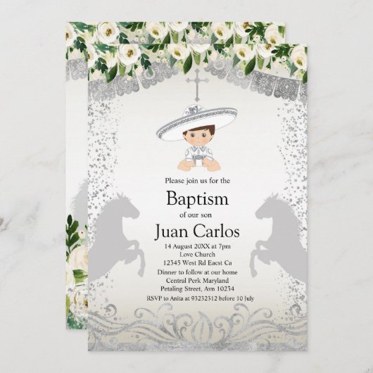 シルバーフィエスタボーイバプティスマ《キリスト教》洗礼式や命名式 招待状 (正面/裏面)