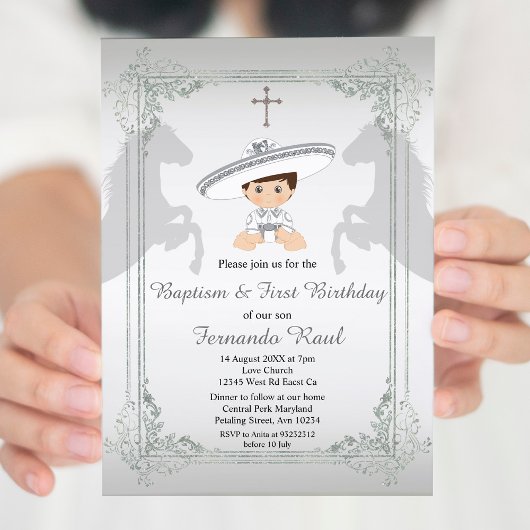 シルバーフィエスタボーイバプテスマ&誕生日招待状 招待状