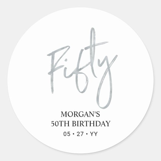 シルバーフィフティ50誕生日お願い ラウンドシール (正面)