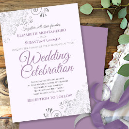 シルバーフィリエレガントグシンプルリーパープル結婚ズ 招待状
