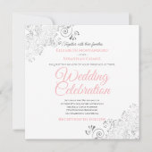 シルバーフィリエレガントグリーピンクグレー結婚スクエア 招待状 (正面)