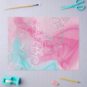 シルバーフィリグリーヘナオーナメントオンピンクターコイズ 薄葉紙 (クラフト)