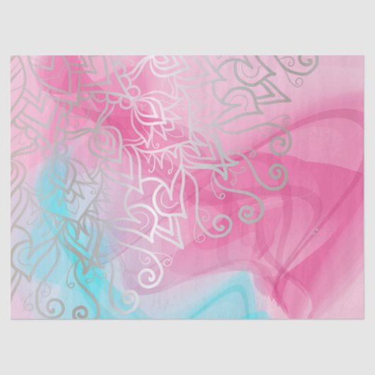 シルバーフィリグリーヘナオーナメントオンピンクターコイズ 薄葉紙 (正面)