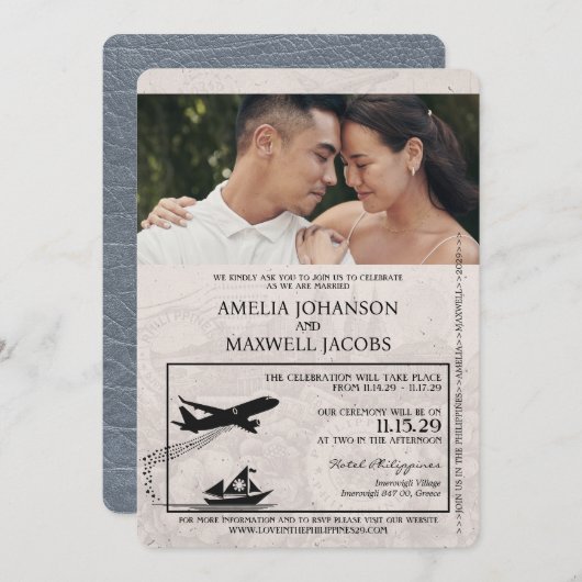 シルバーフィリピンパスポート結婚式招待状 招待状 (正面/裏面)