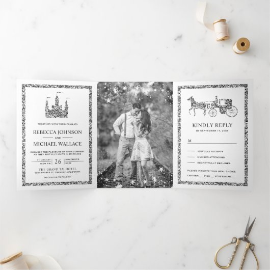 シルバーフェアユータリーキャッスルプリンセス結婚キャリッジ 三つ折り招待状 (内部)