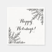シルバーフェイクウィンタースノーフレークハッピーホリデー スタンダードカクテルナプキン (正面)