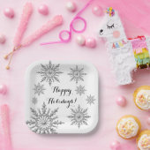 シルバーフェイクウィンタースノーフレークハッピーホリデー ペーパープレート (パーティー)