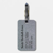 シルバーフェイクグリッターとブパーソナライズされたラック文字 ラゲッジタグ (裏面縦)