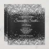 シルバーフェイクグリッターとブラックフォイル40歳の誕生日 招待状 (正面/裏面)