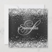 シルバーフェイクグリッターとブラックフォイル40歳の誕生日 招待状 (裏面)