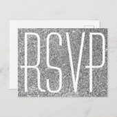 シルバーフェイクグリッターとホワイトRSVP ポストカード (正面/裏面)