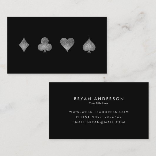 シルバーフェイクグリッターカジノゲームビジネスカード 名刺 (正面/裏面)