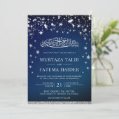 シルバーフェイクグリッタースターズブルームスリム結婚ズ 招待状 (スタンド正面)