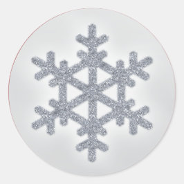 シルバーフェイクグリッタースノーフレークとレッドステッカー ラウンドシール