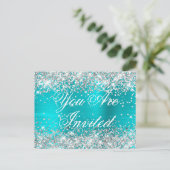 シルバーフェイクグリッターターコイズブルーSweet sixteen ポストカード (スタンド正面)