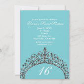 シルバーフェイクグリッターティアラクラウンスウィート16パーティー 招待状 (正面)