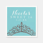 シルバーフェイクグリッターティアラクラウンバースデーパーティー スタンダードカクテルナプキン (正面)