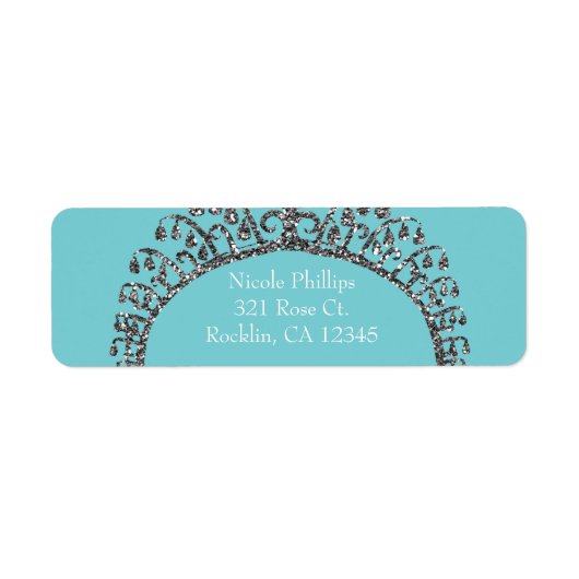 シルバーフェイクグリッターティアラクラウンパーティの招待状 ラベル (正面)