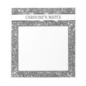 シルバーフェイクグリッターテクスチャルック&カスタム文字 ノートパッド (正面)