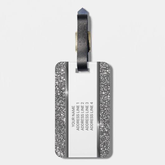 シルバーフェイクグリッターテクスチャルック&カスタム文字 ラゲッジタグ (裏面縦)