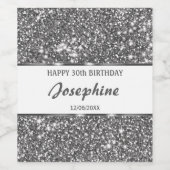 シルバーフェイクグリッターテクスチャルック&カスタム文字 ワインラベル (シングルラベル)