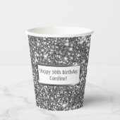 シルバーフェイクグリッターテクスチャルック&カスタム文字 紙コップ (正面)