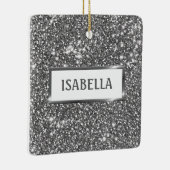 シルバーフェイクグリッターテクスチャルック&名前をカスタムする セラミックオーナメント (右)