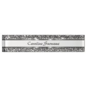 シルバーフェイクグリッターテクスチャルック&名前をカスタムする デスクネームプレート (正面)