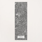 シルバーフェイクグリッターテクスチャルック&名前をカスタムする ヨガマット (正面)