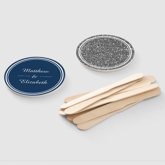 シルバーフェイクグリッターネイビーブルー結婚ズ ハンドファン (組立なし)