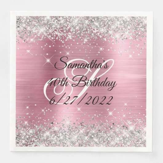 シルバーフェイクグリッターピンクフォイル40歳の誕生日 (正面)