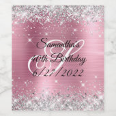 シルバーフェイクグリッターピンクフォイル40歳の誕生日 ワインラベル (シングルラベル)