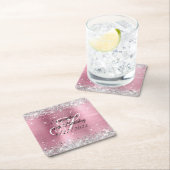 シルバーフェイクグリッターピンクフォイル40th誕生日紙 スクエアペーパーコースター (インサイチュ)