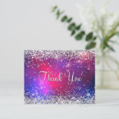 シルバーフェイクグリッターホットピンクシニカルありがとう ポストカード (スタンド正面)