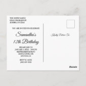 シルバーフェイクグリッターホットピンク誕生日招待状 ポストカード (裏面)