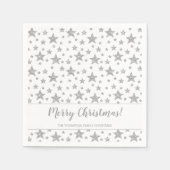 シルバーフェイクグリッタールックスタズパターンクリスマス スタンダードカクテルナプキン (正面)
