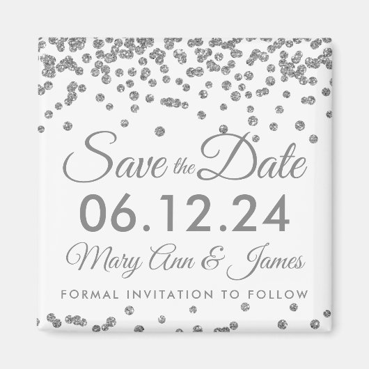 シルバーフェイクグリッター紙吹雪保存日 マグネット (正面)