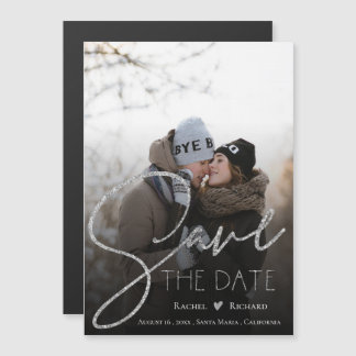 シルバーフェイクグリッター結婚の写真日付を保存 マグネット招待状