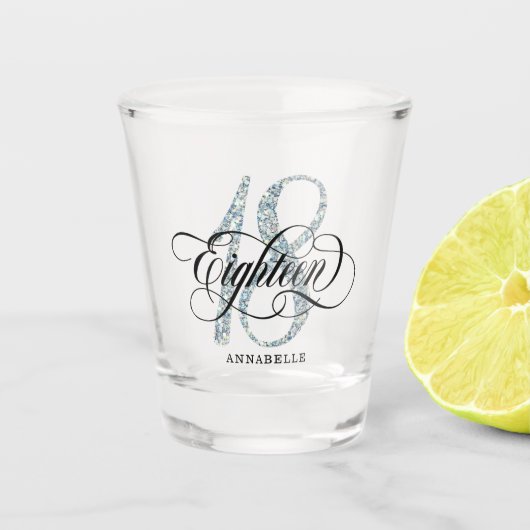 シルバーフェイクグリッター18誕生日 ショットグラス (正面)