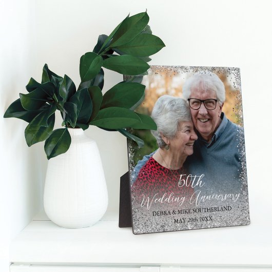 シルバーフェイクグリッター50結婚周年記念 フォトプラーク