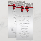 シルバーフェイクシークインズレッドボウ結婚式 プログラム (正面/裏面)