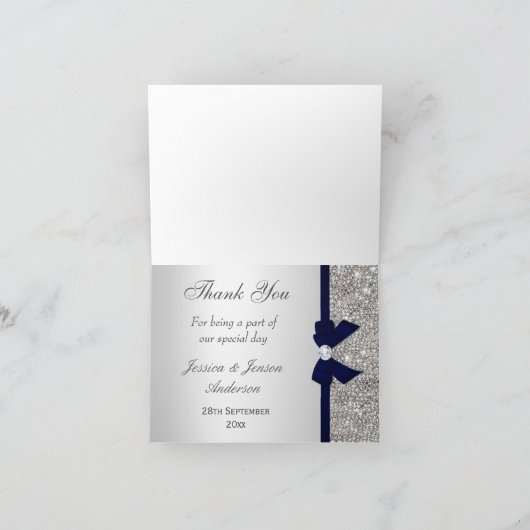 シルバーフェイクシークインネイビーダイヤモンドボウありがとう サンキューカード (内部)