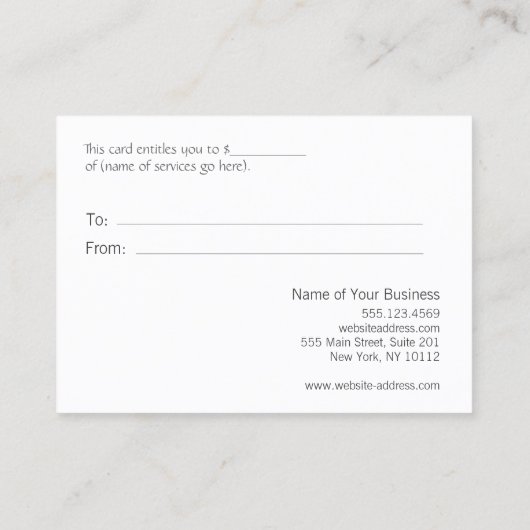 シルバーフェイクシークインブラックサロンギフト証書 割引カード (裏面)